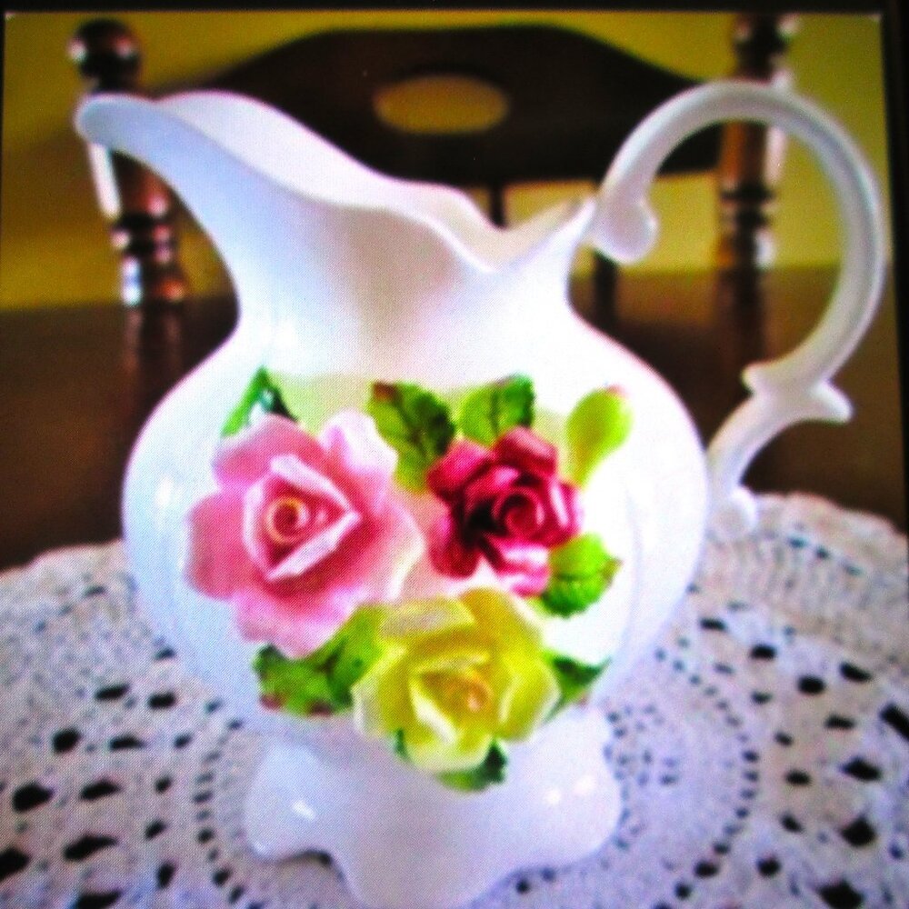 Small Bone China Flowered Creamer with yellow,red & pink roses Maruri Masterpiec